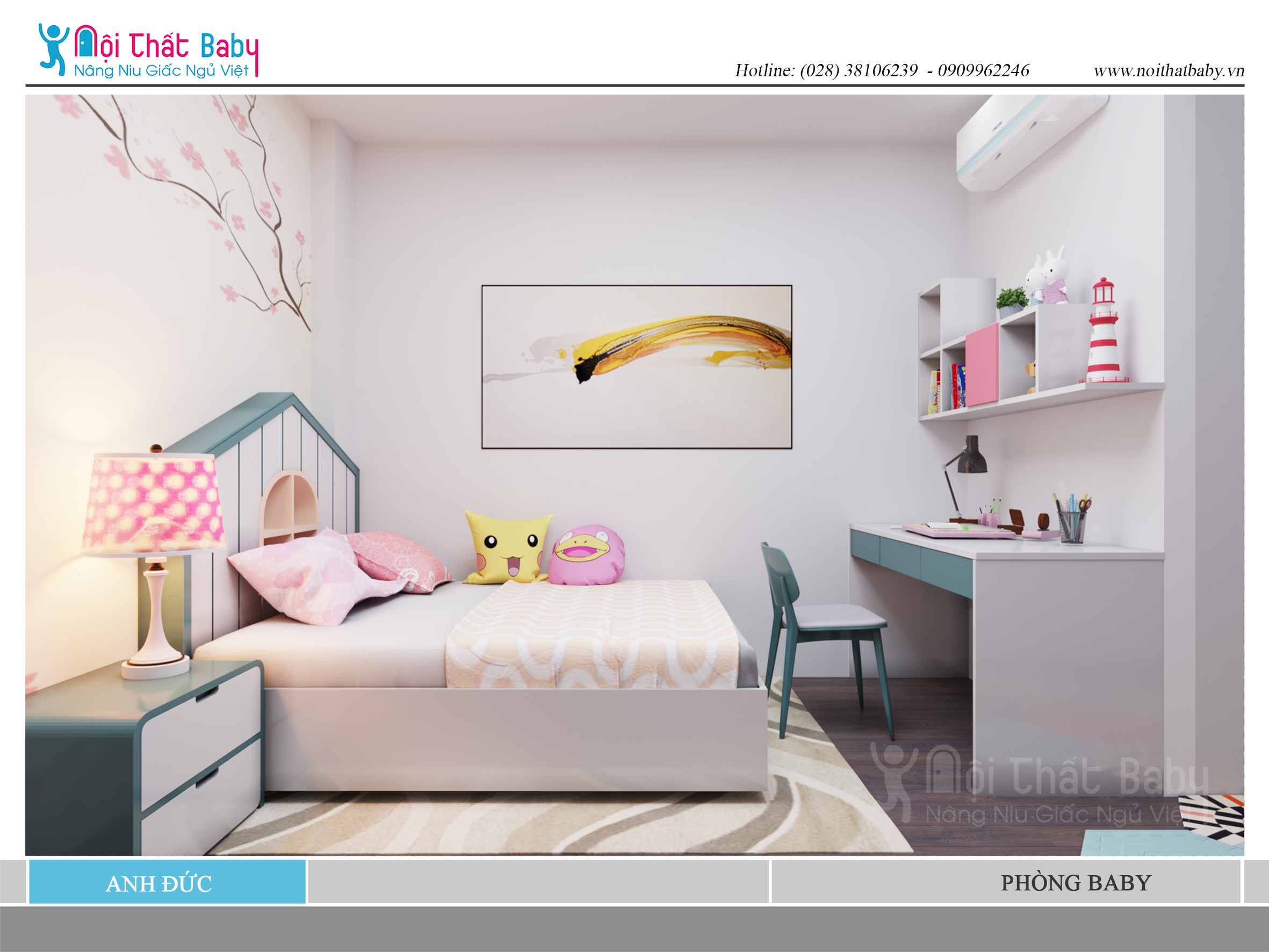 Thiết kế phòng ngủ bé gái dễ thương màu hồng